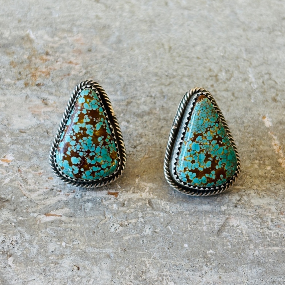♥️ Navajo ♥️ Dustin Francisco Sterling Silver & #8 Turquoise Stud Earrings - Picture 4 of 10